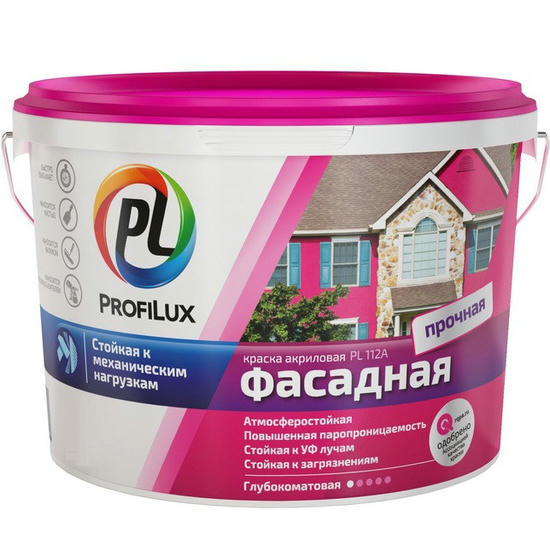 Краска фасадная Profilux PL-112А влагостойкая белая 7 кг
