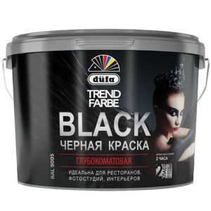 Краска для стен и потолков водно-дисперсионная Dufa Trend Farbe Black глубокоматовая черная 2,5 л