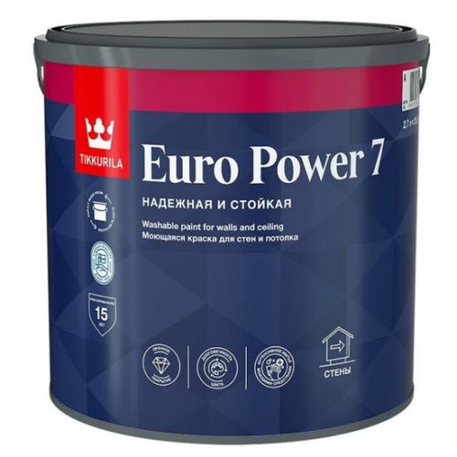 Краска моющаяся Tikkurila Euro Power 7 для стен и потолка база A матовая 9 л