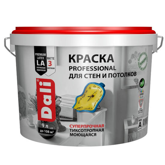 Краска для стен и потолков акриловая Dali Professional база А 9 л