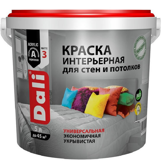 Краска интерьерная для стен и потолков акриловая Dali глубокоматовая база С 5 л