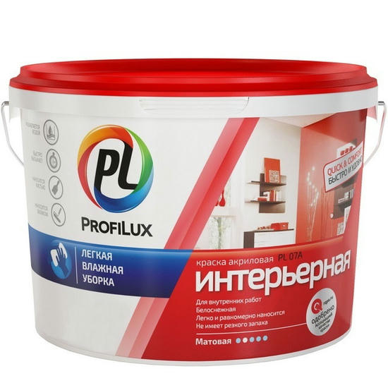 Краска акриловая Profilux PL-07A интерьерная супербелая 7 кг