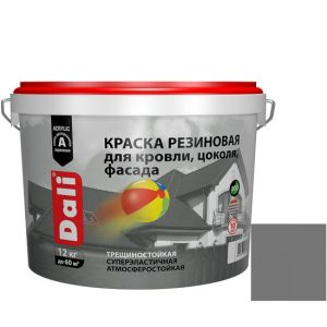 Краска резиновая Dali для кровли, цоколя, фасада серая 12 кг