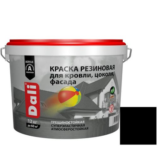 Краска резиновая Dali для кровли, цоколя, фасада черная 12 кг