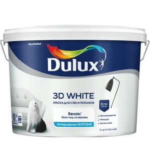 Краска для стен и потолков водно-дисперсионная Dulux 3D White матовая 9 л