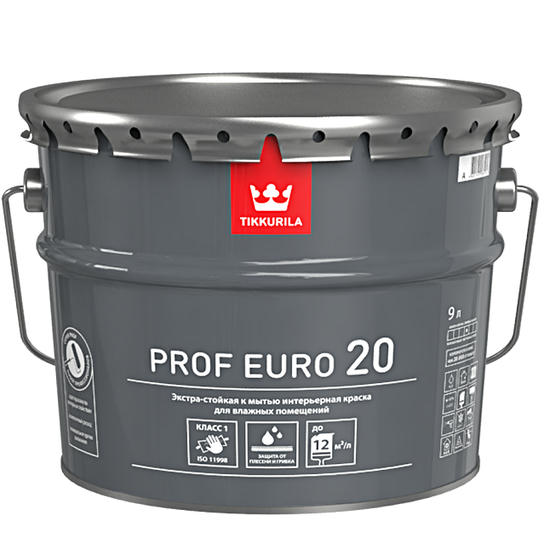 Краска интерьерная Tikkurila Prof Euro 20 база А полуматовая 9 л