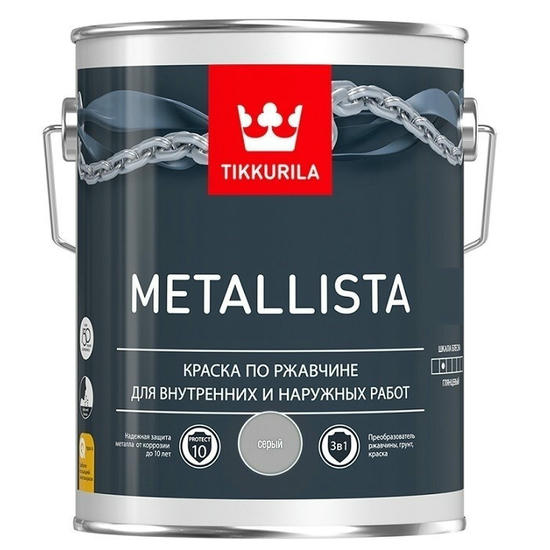 Краска по ржавчине Tikkurila Metallista глянцевая серая 2,3 л