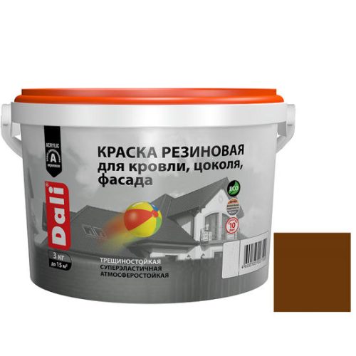 Краска резиновая Dali для кровли, цоколя, фасада терракотовая 3 кг