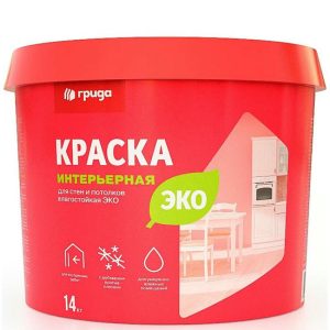Краска интерьерная влагостойкая Грида Эко матовая база А 14 кг
