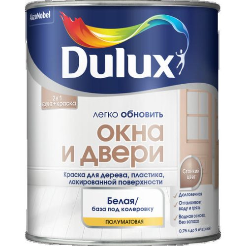 Краска Dulux Легко Обновить Окна и двери база BW полуматовая 0,75 л