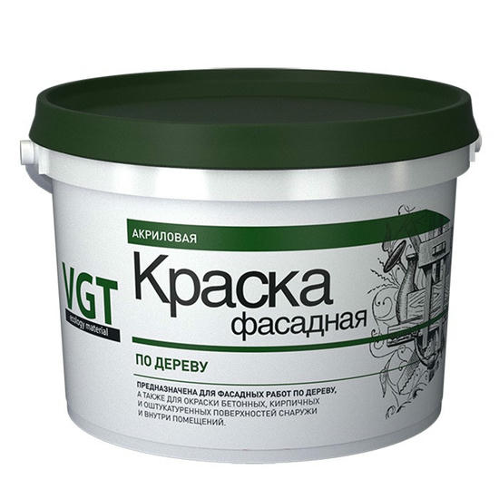 Краска акриловая VGT ВД-АК-1180 фасадная по дереву белая 7 кг