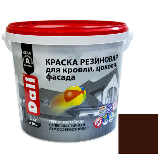 Краска резиновая Dali для кровли, цоколя,фасада красно-коричневая 6 кг
