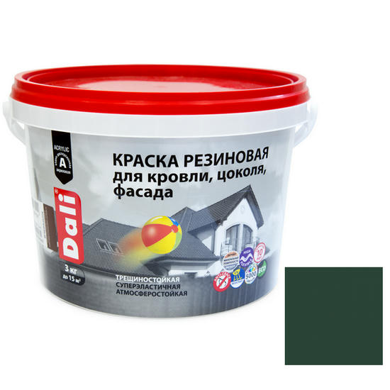 Краска резиновая Dali для кровли, цоколя,фасада зеленая 3 кг