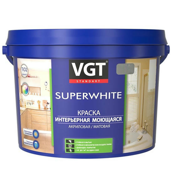 Краска интерьерная VGT ВД-АК-1180 моющаяся база В 2,5 кг