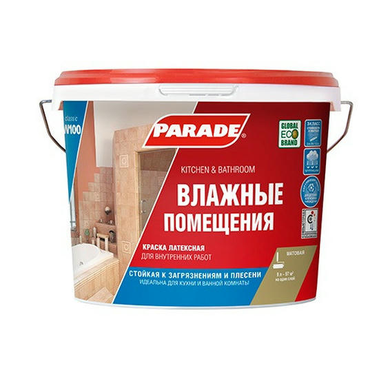 Краска латексная Parade W100 Влажные помещения база А 5 л