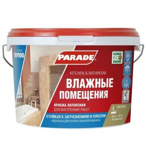 Краска латексная Parade Classic W100 Влажные помещения интерьерная основа С 2,5 л