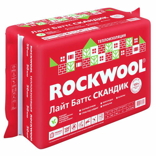Утеплитель Rockwool Лайт Баттс Скандик - 800*600*50мм 5.76000м2 0.288000м3