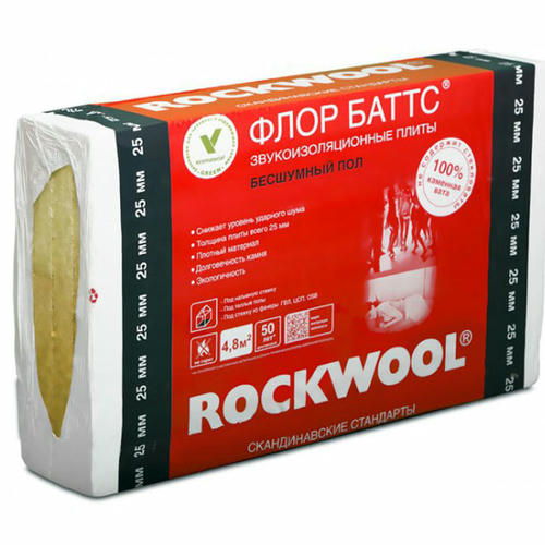 Утеплитель Rockwool Флор Баттс - 1000*600*100мм 1.20000м2 0.120000м3