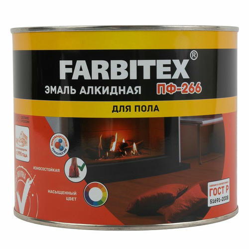 Эмаль для пола ПФ-266 FARBITEX красно-коричневый 1,8 кг — изображение 2