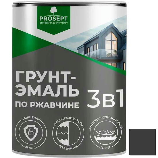 Грунт-эмаль по ржавчине 3 в 1 Prosept 094-09 графит 0,9 кг