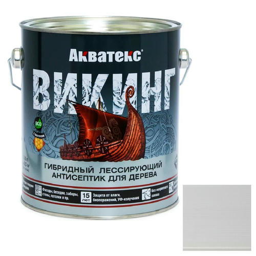 Антисептик для дерева гибридный Акватекс Викинг лессирующий полуматовый белый 2,5 л