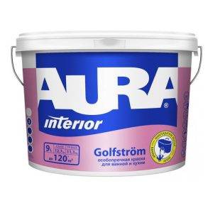 Краска особопрочная для ванной и кухни AURA Golfstrom 9л