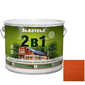 Покрытие алкидное защитно-декоративное для древесины Акватекс 2 в 1 полуматовое Рябина 9 л