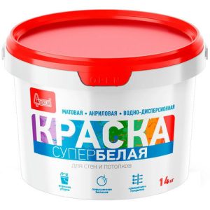 Краска акриловая Старатели для стен и потолков, супербелая, 14 кг