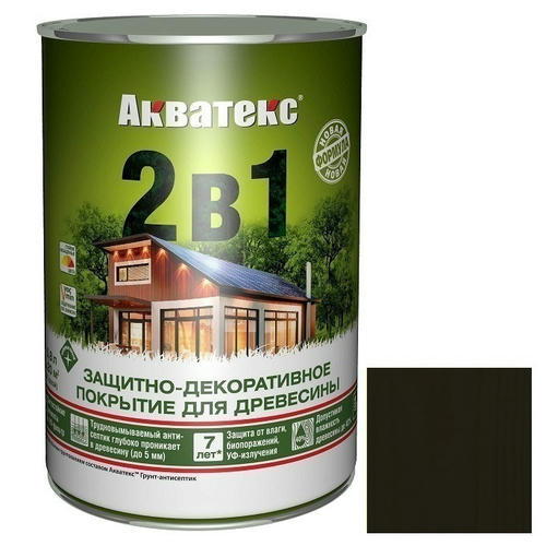 Покрытие алкидное защитно-декоративное для древесины Акватекс 2 в 1 полуматовое Венге 0,8 л
