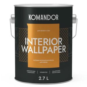Краска в/д KOMANDOR Interior Wallpaper база С матовая для обоев 2,7 л бесцветная
