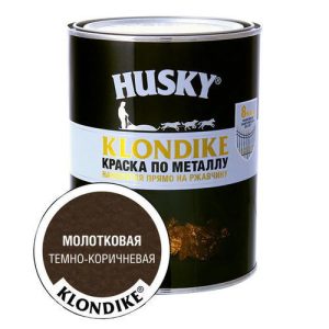 Краска алкидная HUSKY-KLONDIKE по ржавчине с молотковым эффектом 0,9л темно-коричневая
