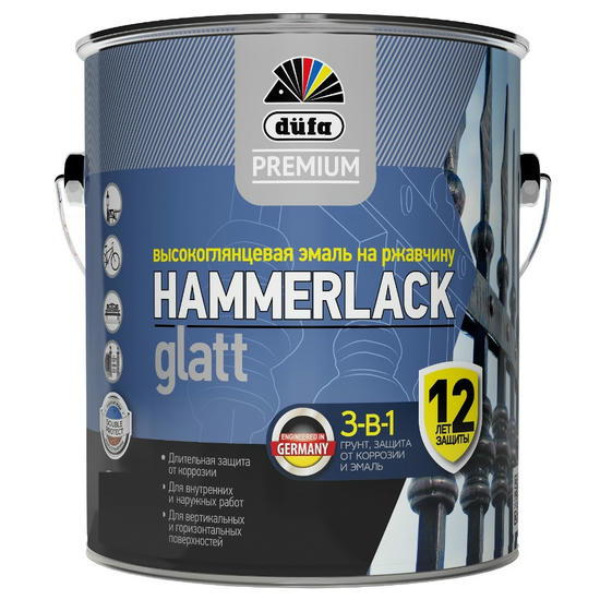 Эмаль по ржавчине Dufa Premium Hammerlack 3 в 1 гладкая База 1 2,5 л