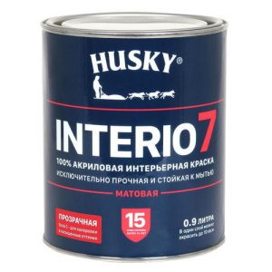Краска акриловая HUSKY INTERIO 7 для стен и потолков база С 0,9л