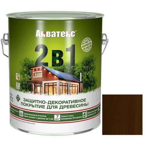 Покрытие алкидное защитно-декоративное для древесины Акватекс 2 в 1 полуматовое Махагон 2,7 л