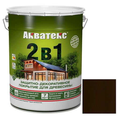Покрытие алкидное защитно-декоративное для древесины Акватекс 2 в 1 полуматовое Палисандр 20 л