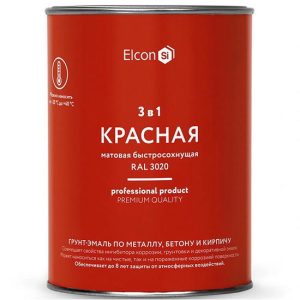 Грунт-эмаль по ржавчине Elcon 3 в 1 матовая Ral 3020 красная 0,8 кг