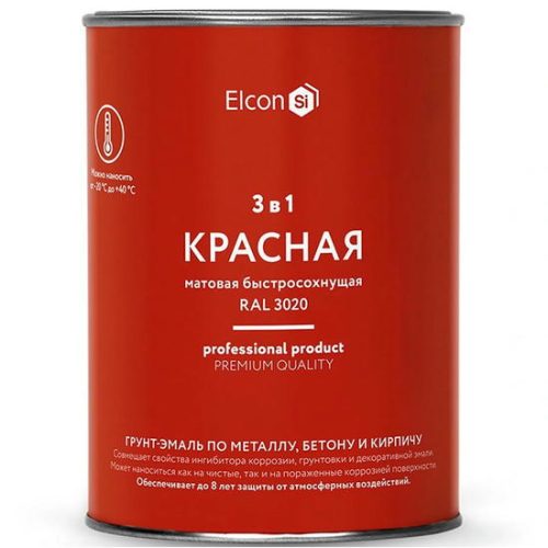 Грунт-эмаль по ржавчине Elcon 3 в 1 матовая Ral 3020 красная 0,8 кг