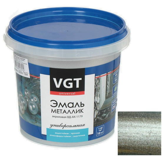 Эмаль универсальная VGT металлик жидкое серебро 1 кг