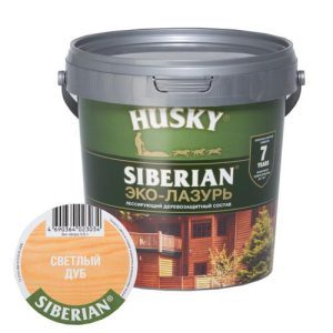 Защит. декор. покрытие HUSKY SIBERIAN ЭКО-ЛАЗУРЬ полуматовый светлый дуб 0,9л