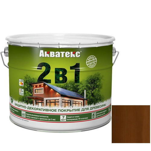 Покрытие алкидное защитно-декоративное для древесины Акватекс 2 в 1 полуматовое Орех 9 л