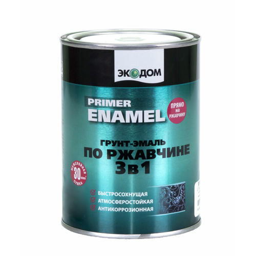 Грунт-эмаль по ржавчине 3в1 ЭКОДОМ Белый RAL 9010 (0,9кг) — изображение 2