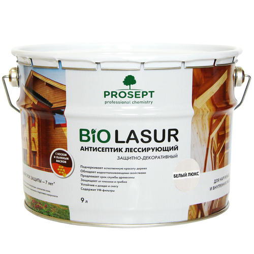 Антисептик лессирующий защитно-декоративный Prosept Bio Lasur 032-9 Белый люкс 9 л