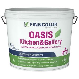 Краска акриловая FINNCOLOR Oasis Kitchen&Gallery для стен и потолков база A 9л белая