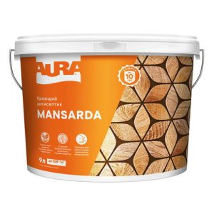 Антисептик кроющий AURA Mansarda 9л белый