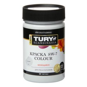 Краска акриловая TURY SW-7 Colour для стен и потолков моющаяся 0,4кг серая дымка