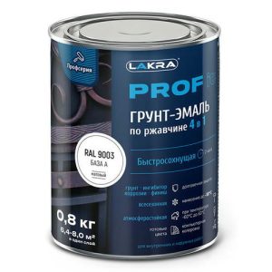 Грунт-эмаль алкидная ЛАКРА Prof it 4в1 по ржавчине быстросохнущая белая 0,8кг