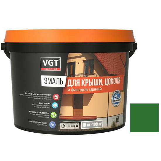 Эмаль для крыши цоколя и фасадов зданий VGT ВД-АК-1179 полуглянцевая зеленая 10 кг