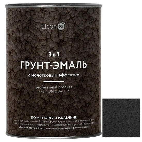 Грунт-эмаль Elcon Smith 3 в 1 с молотковым эффектом чёрная 0,8 кг