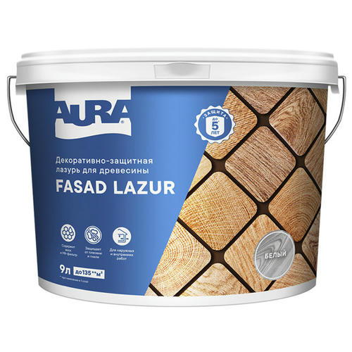Средство деревозащитное Aura Fasad Lazur белая 9л