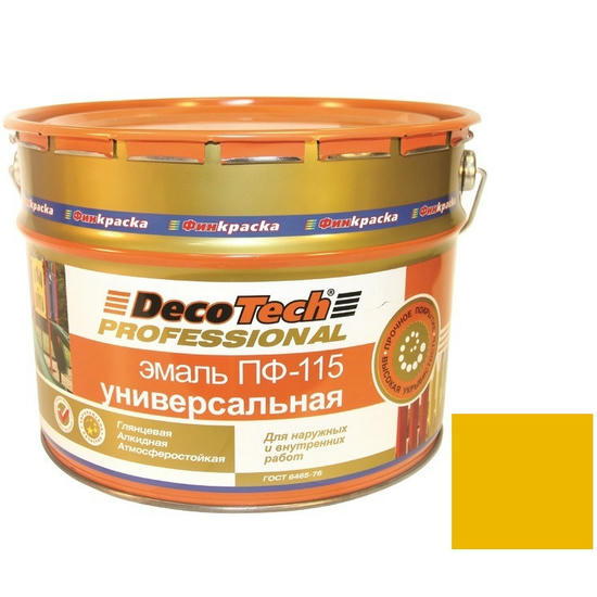 Эмаль DecoTech Professional ПФ-115 Ral 1023 желтая глянцевая 10 кг